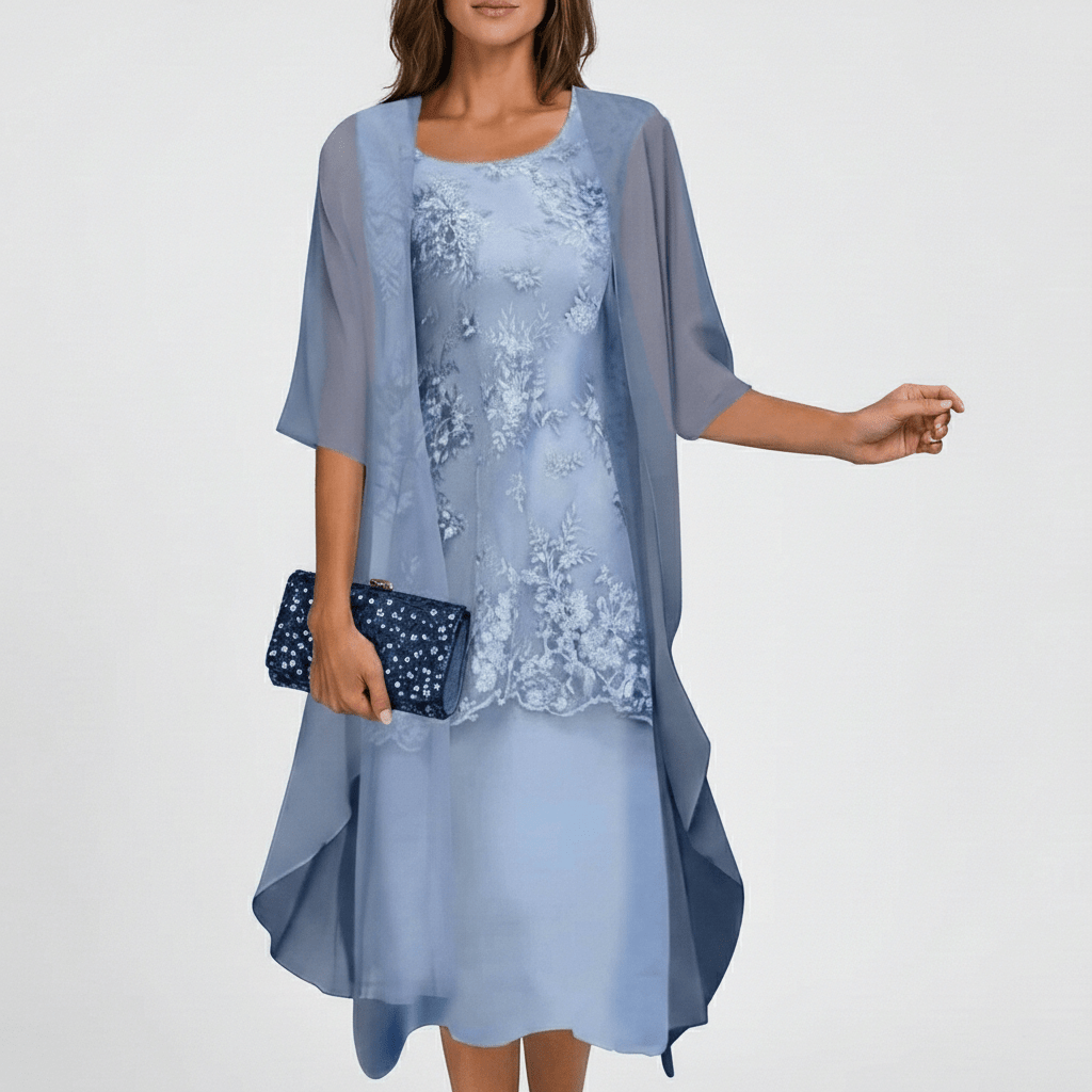 Elegant Lace Dress and Lightweight Kimono Cardigan - OutfitLondon