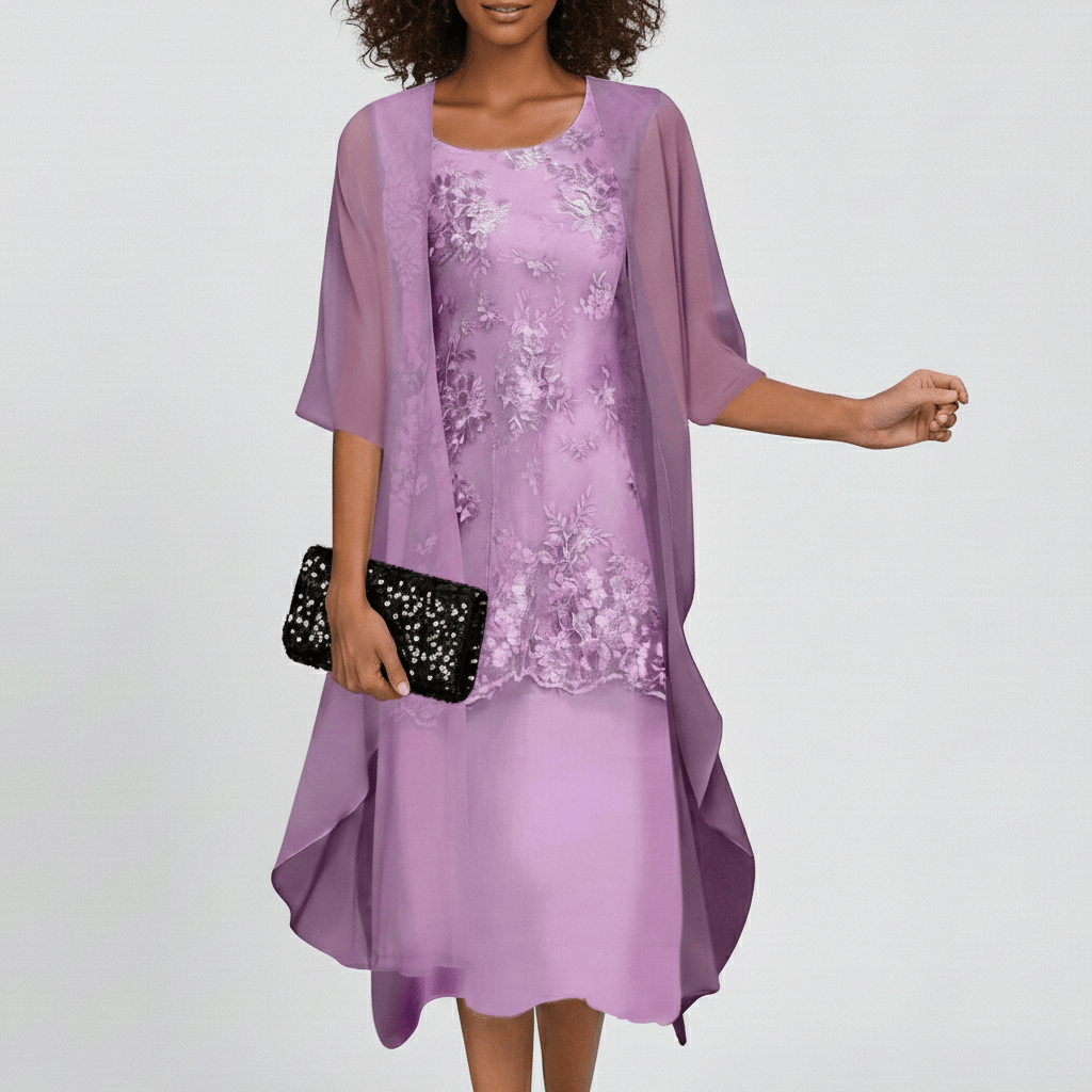 Women's Elegant Lace Dress and Lightweight Kimono Cardigan