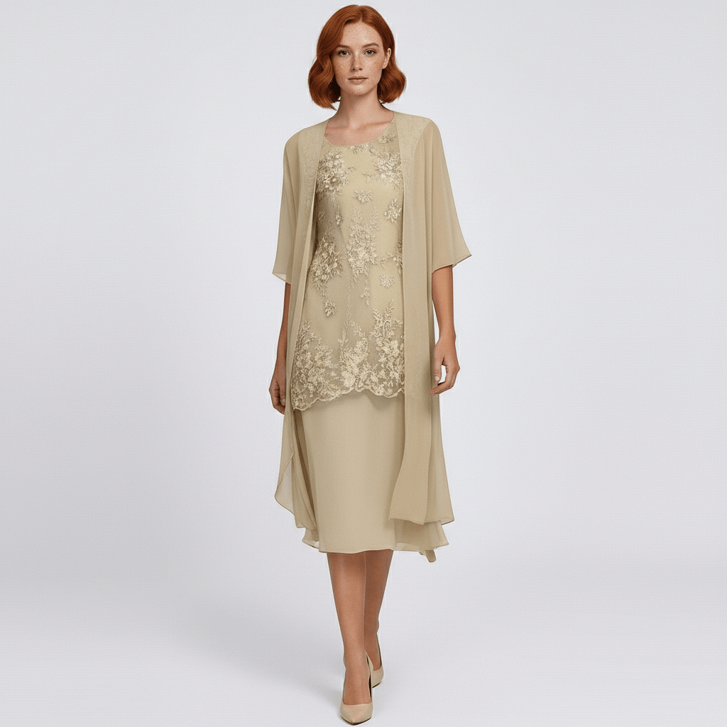 Women's Elegant Lace Dress and Lightweight Kimono Cardigan