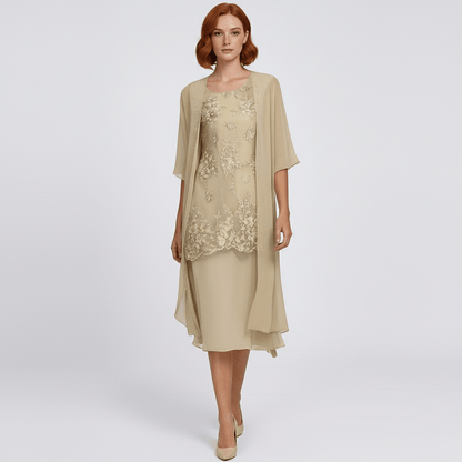Women's Elegant Lace Dress and Lightweight Kimono Cardigan