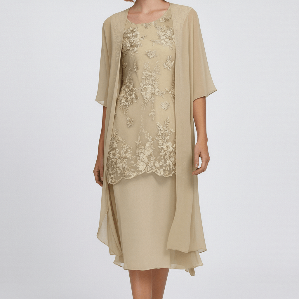 Women's Elegant Lace Dress and Lightweight Kimono Cardigan