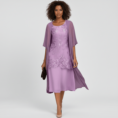 Women's Elegant Lace Dress and Lightweight Kimono Cardigan