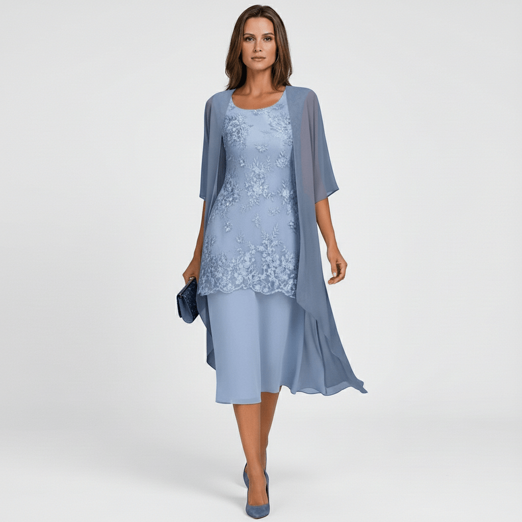 Women's Elegant Lace Dress and Lightweight Kimono Cardigan