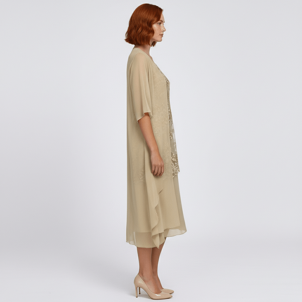Women's Elegant Lace Dress and Lightweight Kimono Cardigan