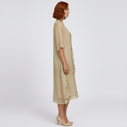 Women's Elegant Lace Dress and Lightweight Kimono Cardigan