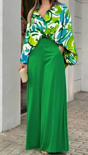 Ladies' Comfortable Olive Flare Leg Pants - OutfitLondon