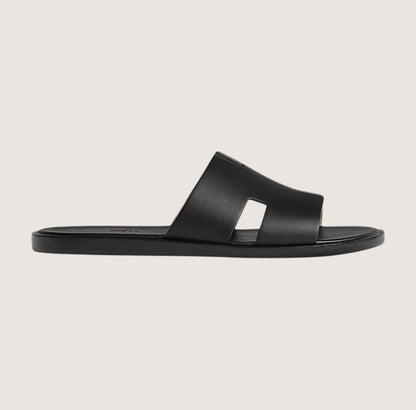 Classic Genuine Leather Slide Sandals for Men Black