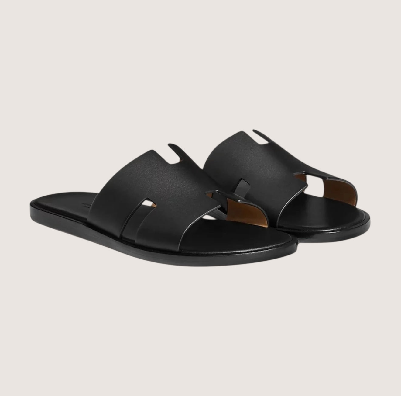 Classic Genuine Leather Slide Sandals for Men Black - OutfitLondon