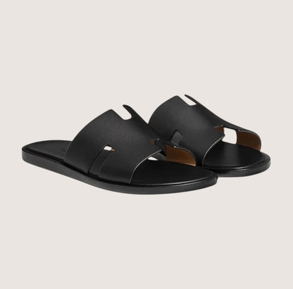 Classic Genuine Leather Slide Sandals for Men Black - OutfitLondon