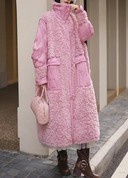 Women's Down Patchwork Coat Button Pockets 2XL - OutfitLondon