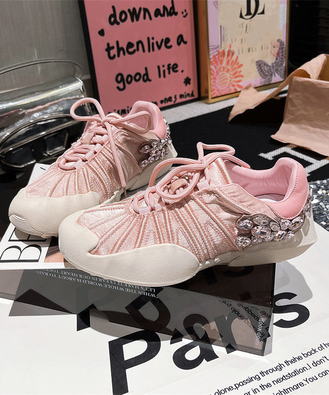 Women's Pink Canvas Lace Up Flats Lightweight - OutfitLondon