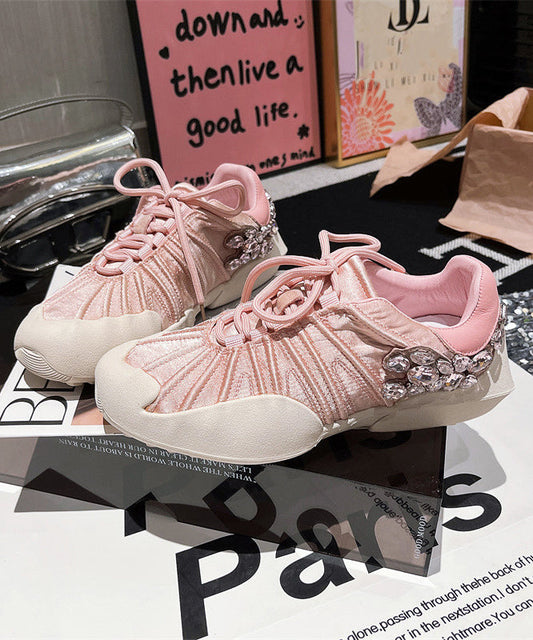 Women's Pink Canvas Lace Up Flats Lightweight - OutfitLondon