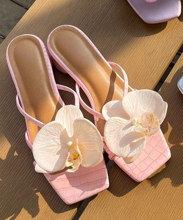 Women's Floral Print Slip On Sandals Open Toe Thick Heel Cushioned - OutfitLondon