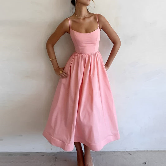 Women's Elegant Lightweight Summer Dress with Thin Straps - OutfitLondon