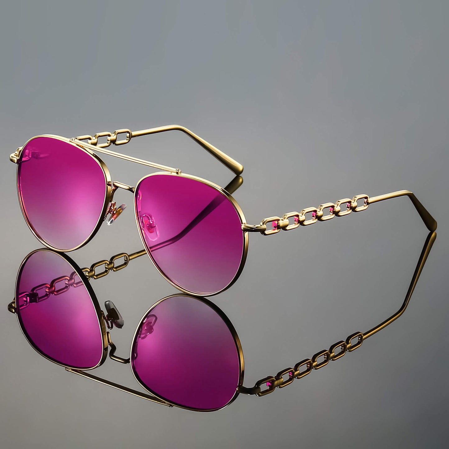 Trendy Aviator Shades with Chain Temples and Gradient Lenses