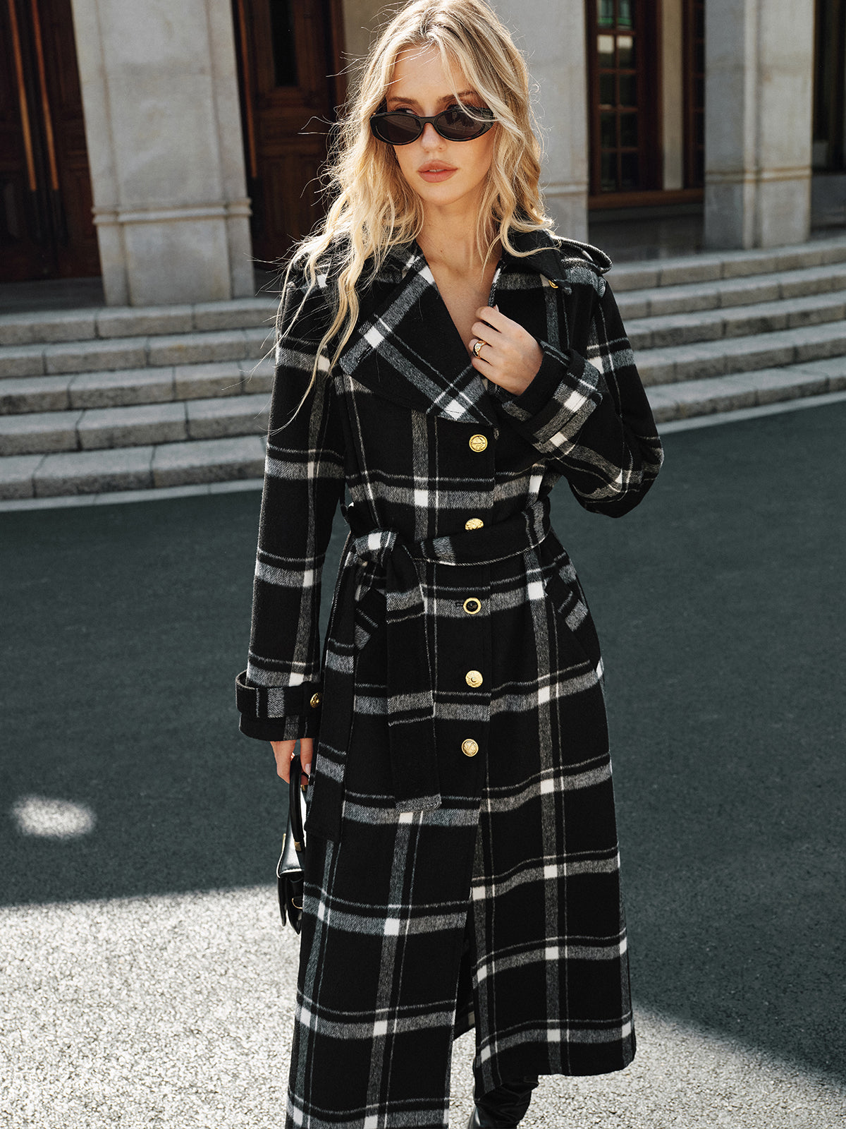 Classic Checked Wool Trench Coat