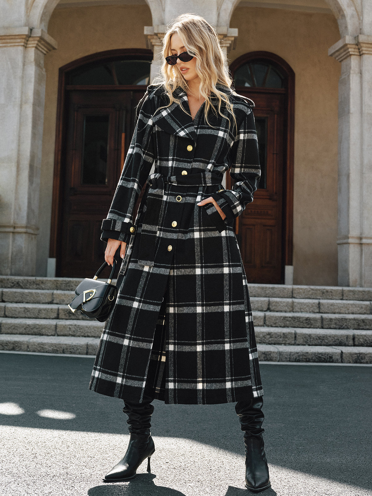 Classic Checked Wool Trench Coat