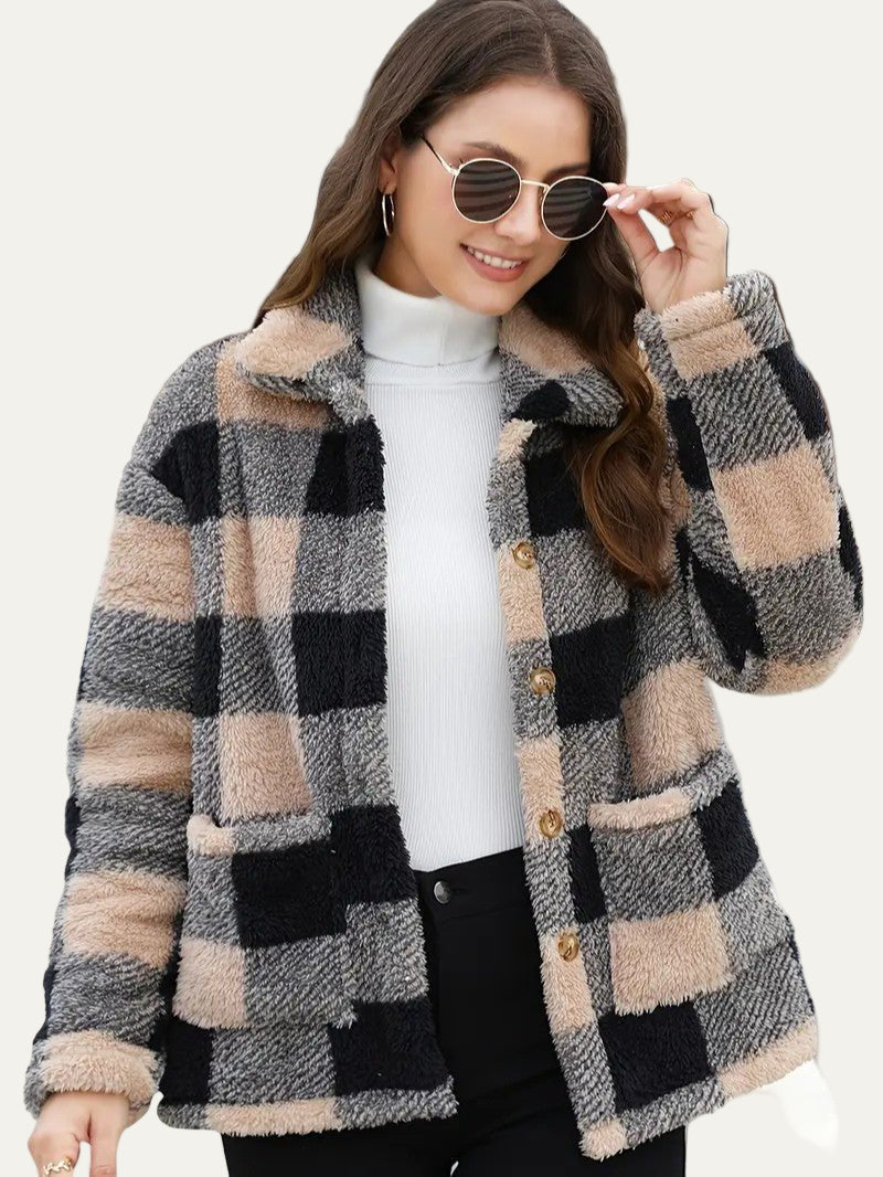 Soft Plaid Fleece Jacket for Women - OutfitLondon