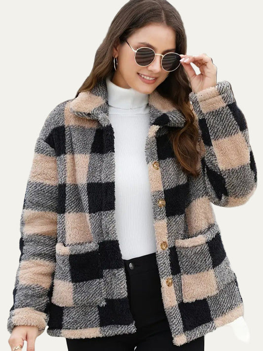 Soft Plaid Fleece Jacket for Women - OutfitLondon
