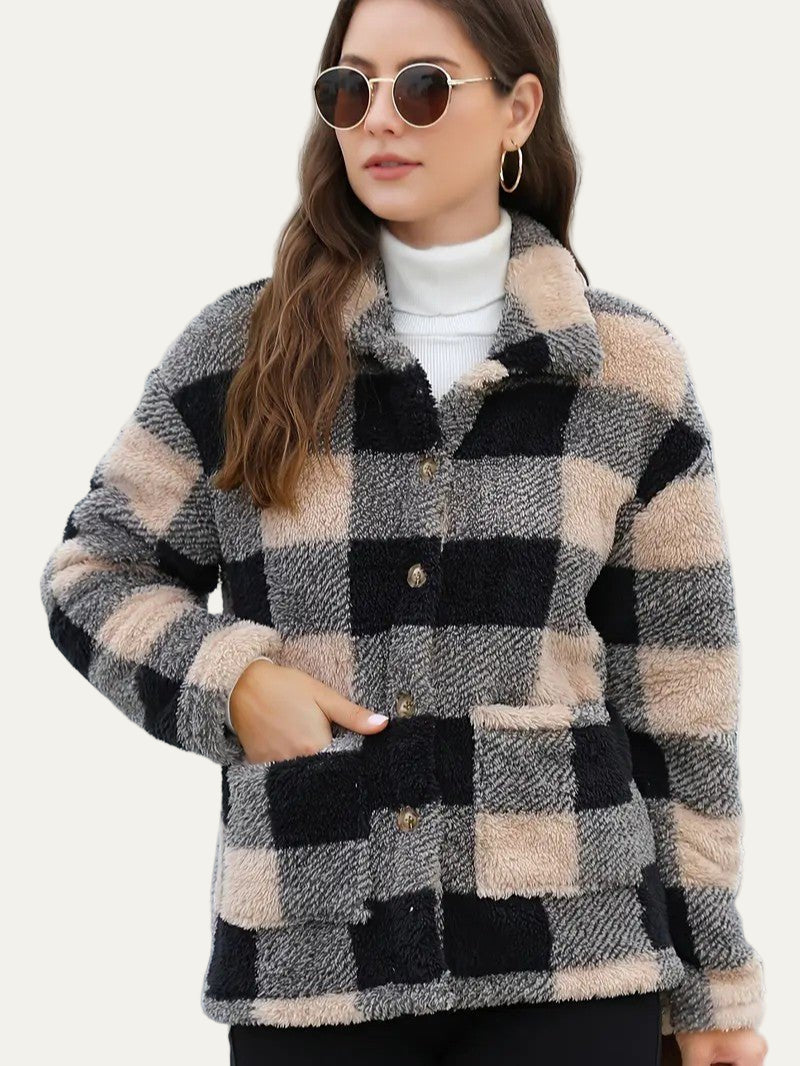 Soft Plaid Fleece Jacket for Women