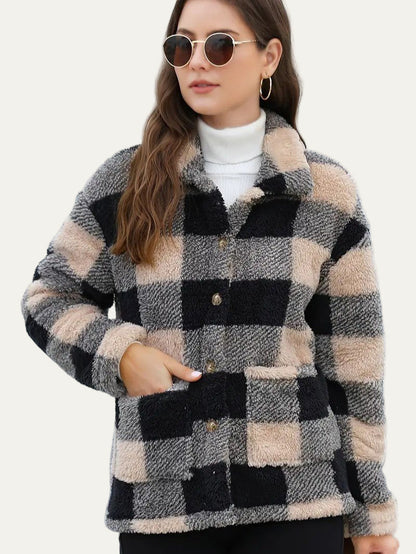 Soft Plaid Fleece Jacket for Women