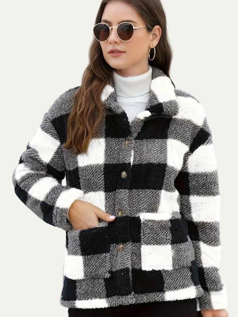 Soft Plaid Fleece Jacket for Women