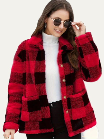 Soft Plaid Fleece Jacket for Women