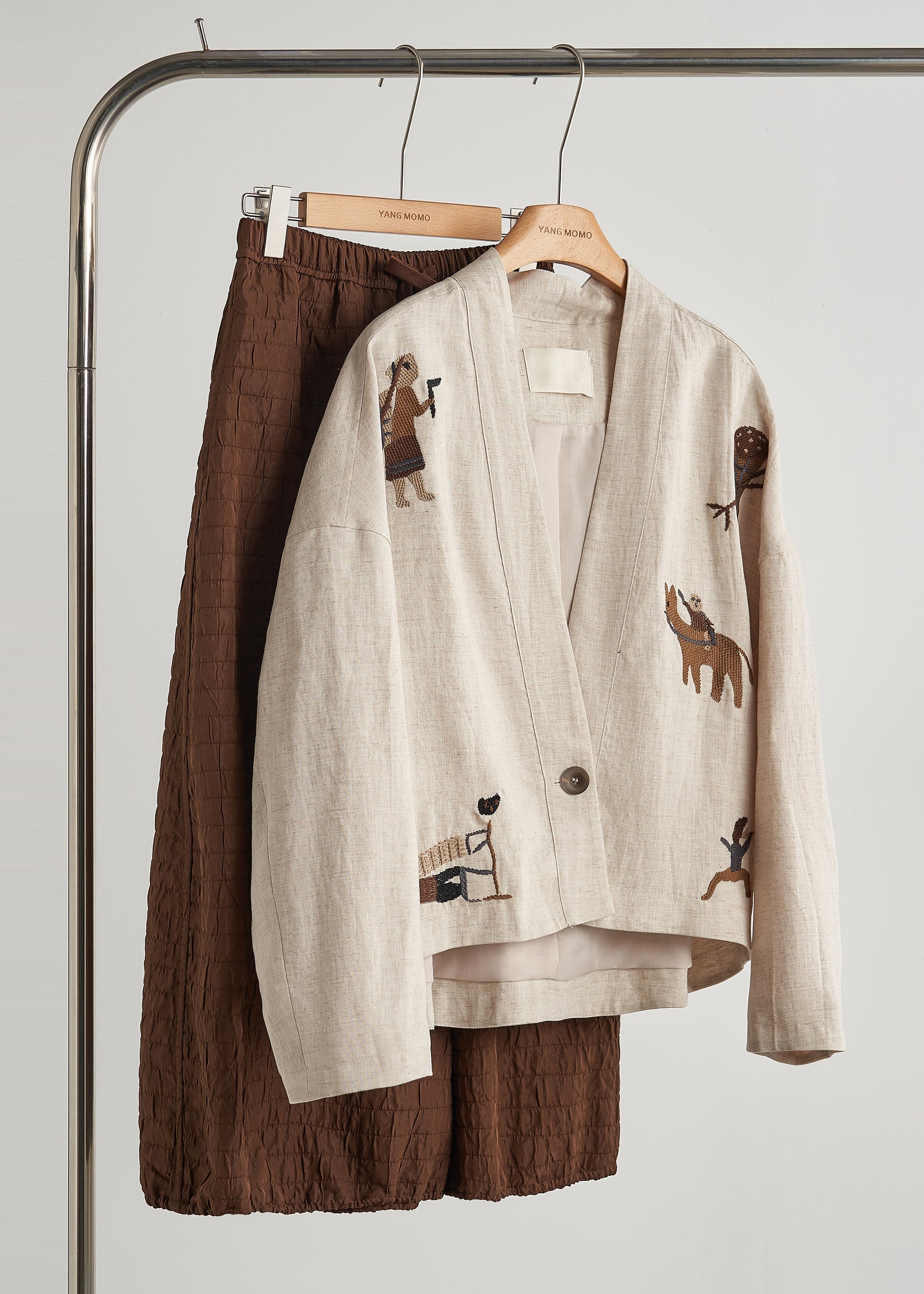 Women's Oversized Linen Coat Beige Breathable - OutfitLondon