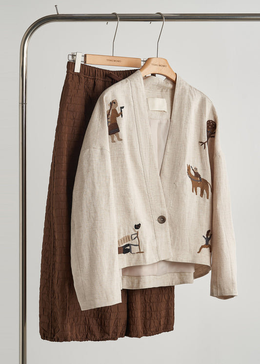 Women's Oversized Linen Coat Beige Breathable - OutfitLondon