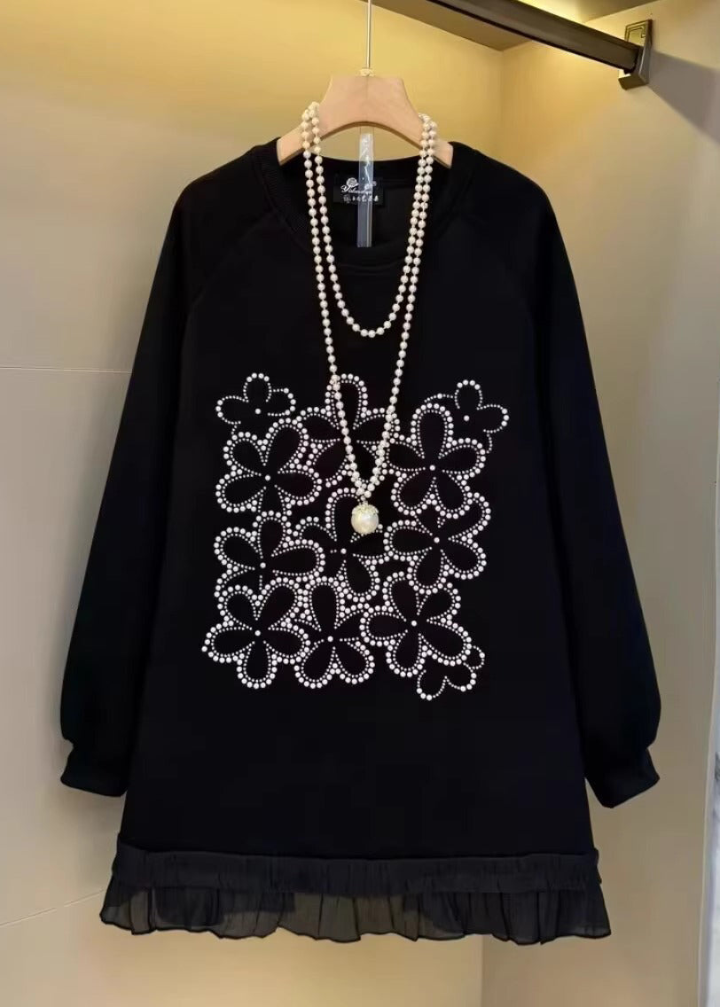 Unisex Cotton Sweatshirt Black Oversized Patchwork - OutfitLondon