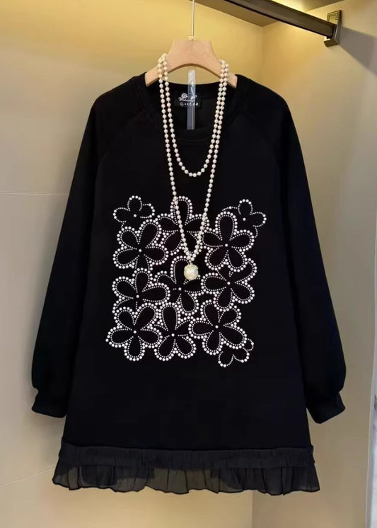 Unisex Cotton Sweatshirt Black Oversized Patchwork - OutfitLondon