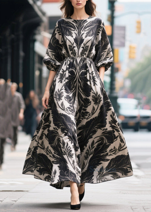 Women's Silk Chiffon Evening Gown Black Print Plus Size - OutfitLondon