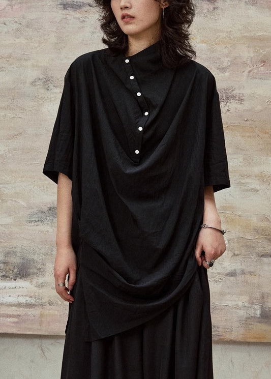 Women's Cotton Blouse Black Relaxed Fit Plus Size - OutfitLondon