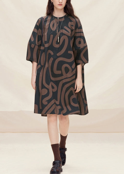 Women's Cotton Midi Dress Lantern Sleeves Breathable - OutfitLondon
