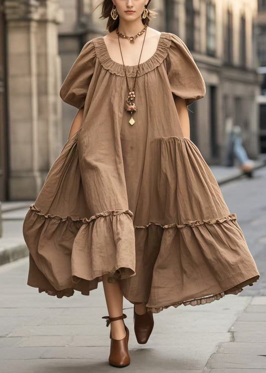 Women's Plus Size Ruffle Dress Brown - OutfitLondon