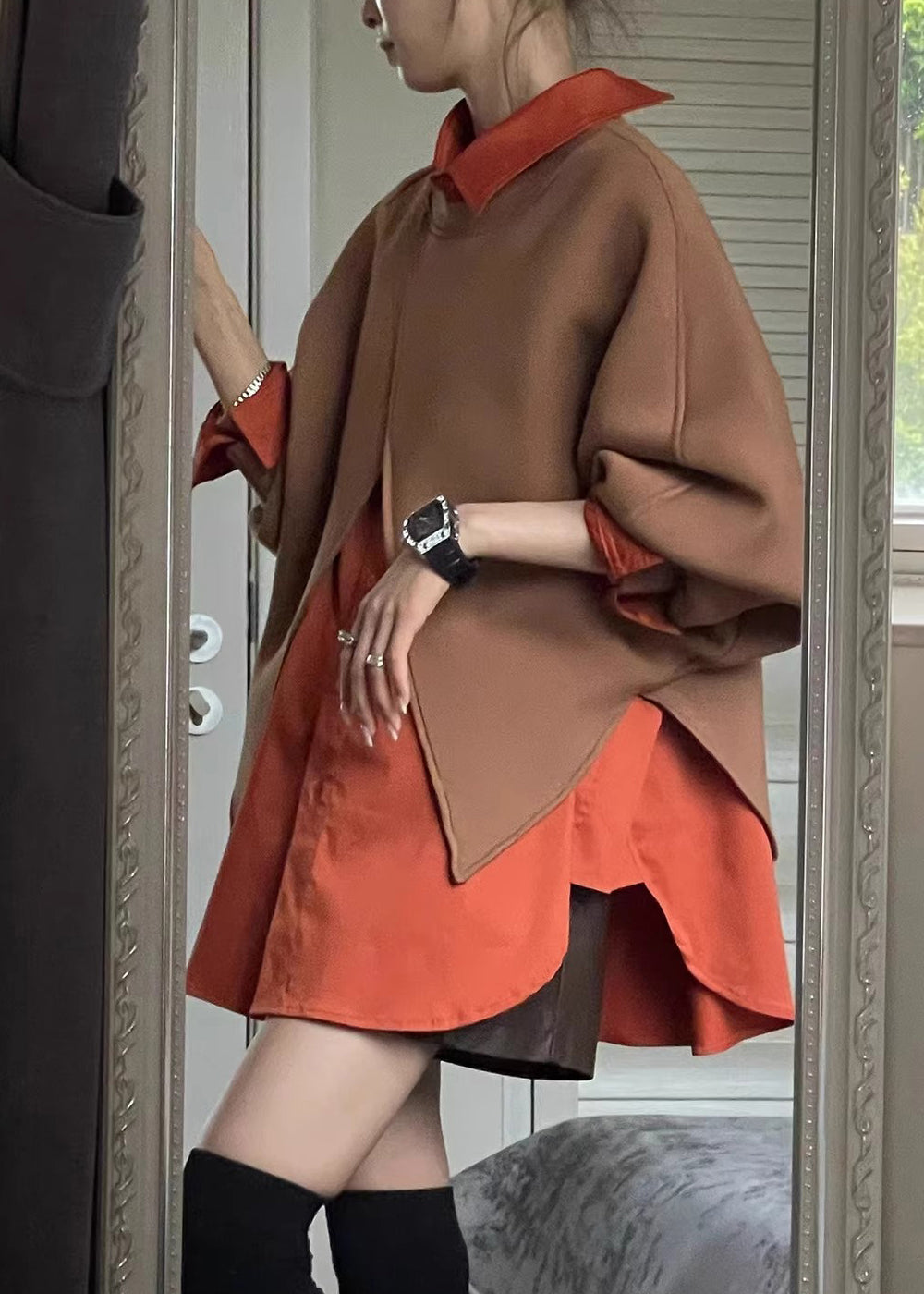 Women's Two Piece Sweatshirt Set Cotton Blend Coffee - OutfitLondon
