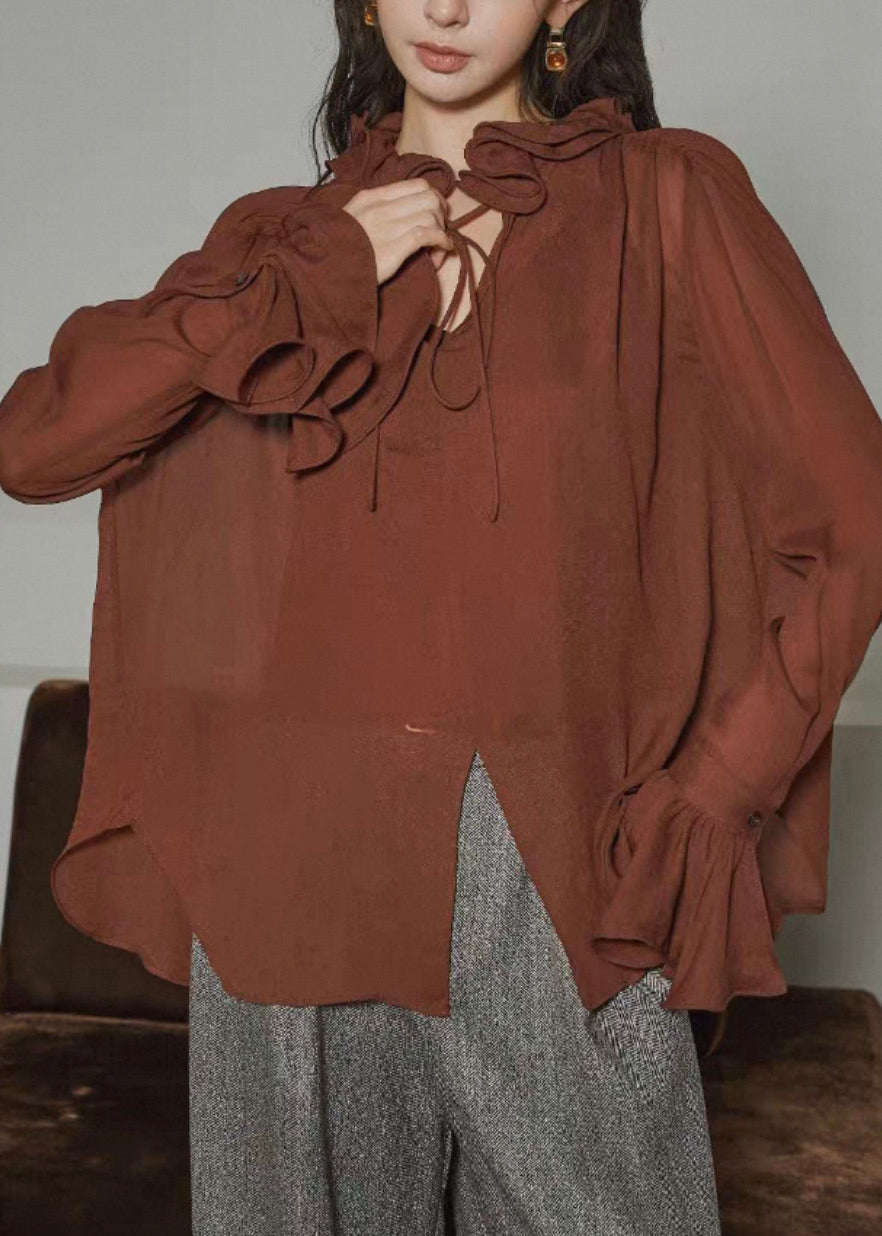 Women's Cotton Blouse With Ruffles And Tie Detail - OutfitLondon