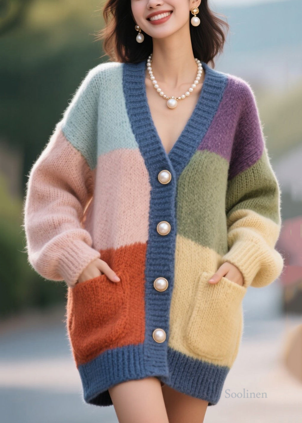 Women's Colorblock Cardigan Knit Plus Size - OutfitLondon