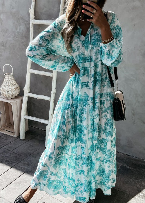 Women's Plus Size Cotton Maxi Dress Green Print - OutfitLondon