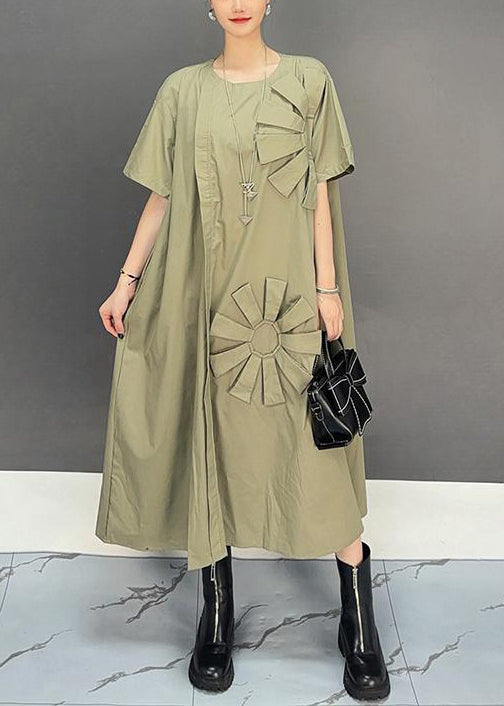Women's Plus Size Floral Cotton Maxi Dress Khaki - OutfitLondon