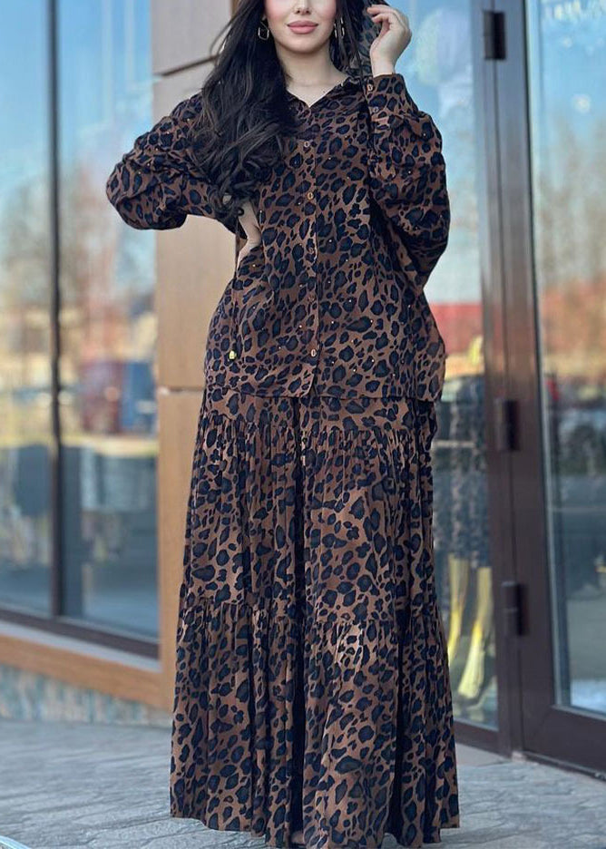 Women's Cotton Leopard Hoodie Skirt Set Comfortable - OutfitLondon