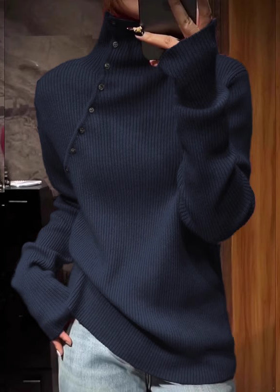 Women's Navy Turtleneck Sweater Lightweight Knit - OutfitLondon