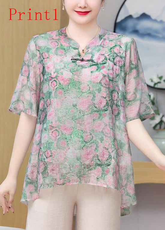 Women's Silk Chiffon Blouse Oriental Print Breathable - OutfitLondon