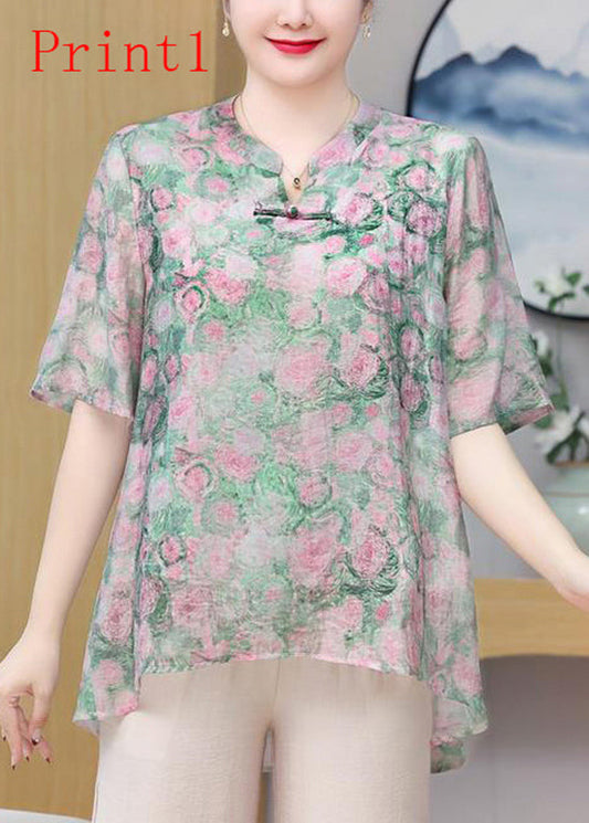 Women's Silk Chiffon Blouse Oriental Print Breathable - OutfitLondon