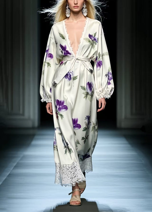 Women's Silk Floral Tunic Dress Plus Size Violet - OutfitLondon