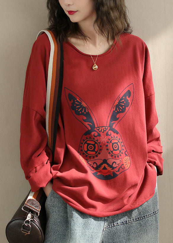 Women's Plus Size Cotton T Shirt Red Round Neck - OutfitLondon