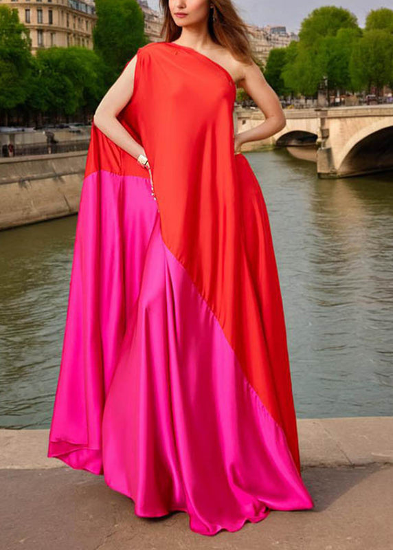 Women's Plus Size Red Asymmetrical Maxi Dress One Shoulder - OutfitLondon