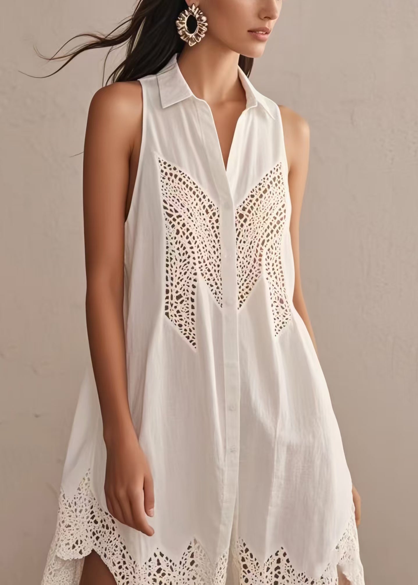 Women's Plus Size Cotton Day Dress Sleeveless White - OutfitLondon