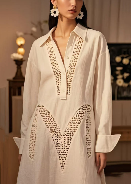 Women's Plus Size Cotton Maxi Dress White Crochet - OutfitLondon