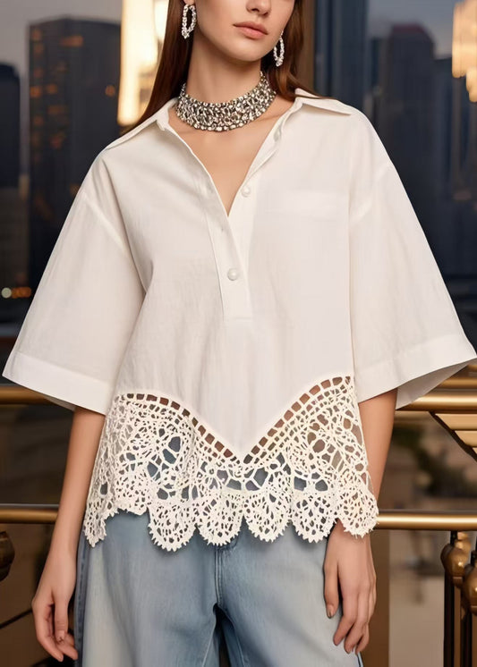 Women's White Cotton Eyelet Patchwork Summer Comfort - OutfitLondon
